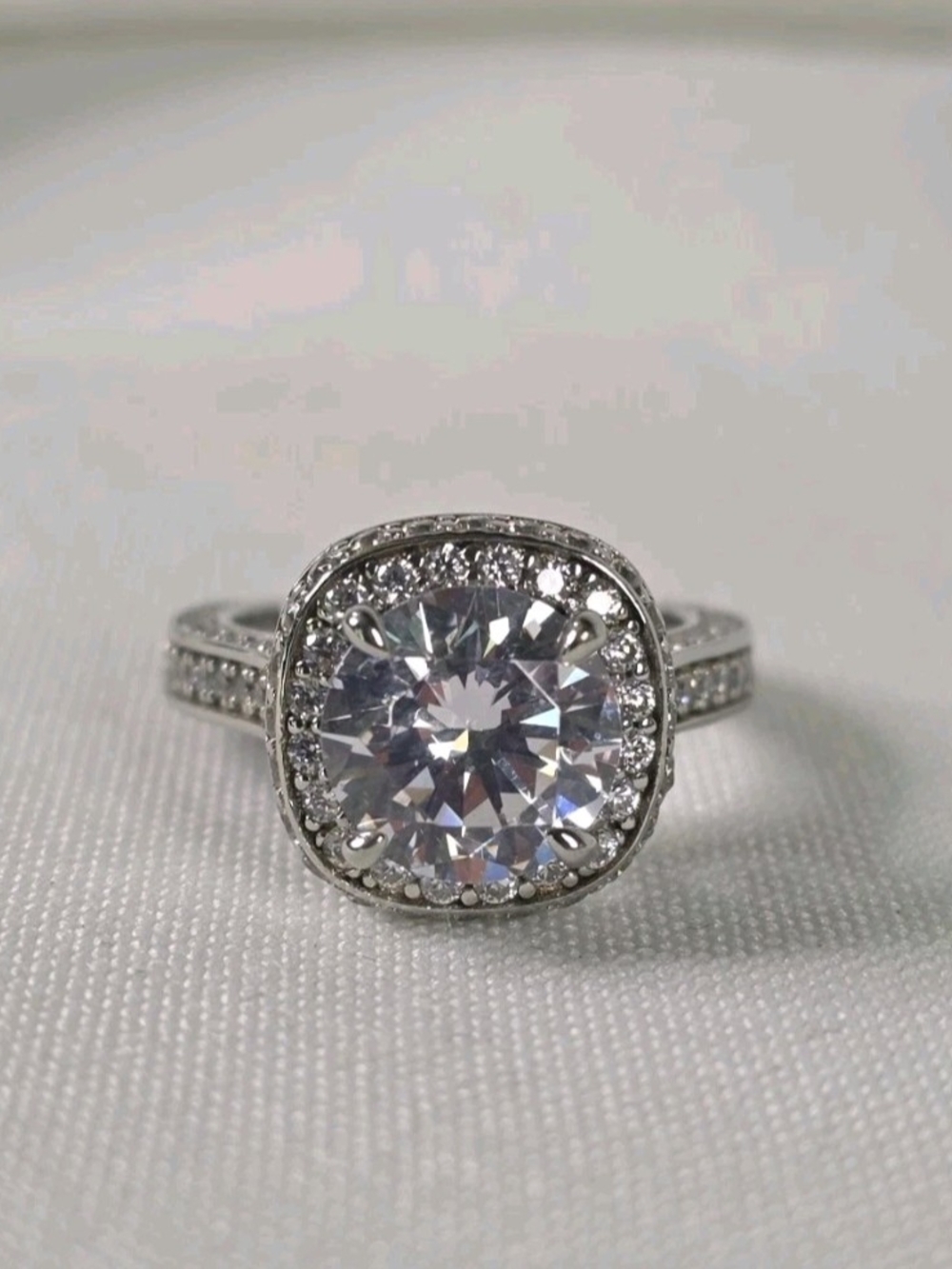 Italo Halo White Sapphire Engagement Ring 925 Sterling Silver Size 5 New in Box